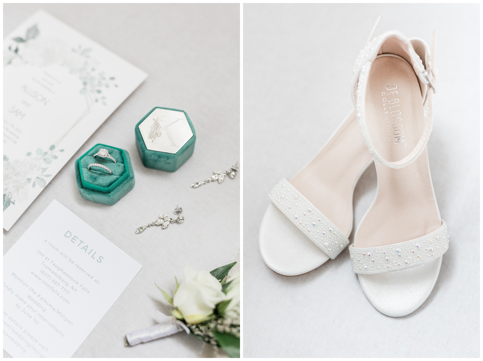 light and airy wedding details of white and sage green
