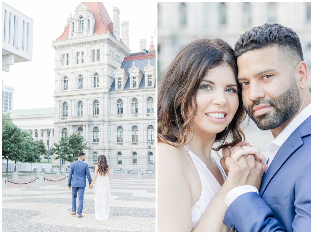 Bride and Groom celebrate their elopement in downtown Albany near the capital building. This is a guide on how to elope in Albany.
