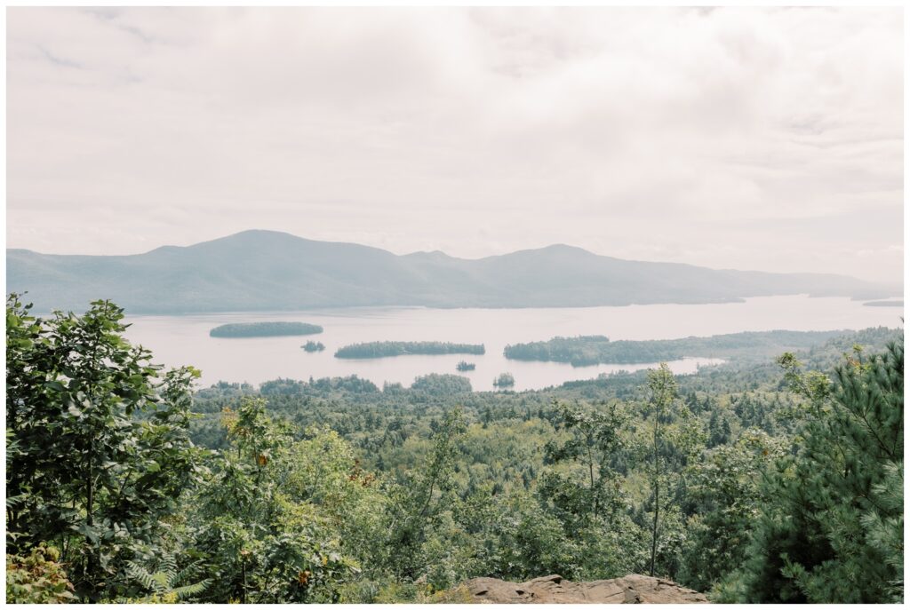 View of Lake George in New York from the peak of The Pinnacle Hike in the Adirondacks.