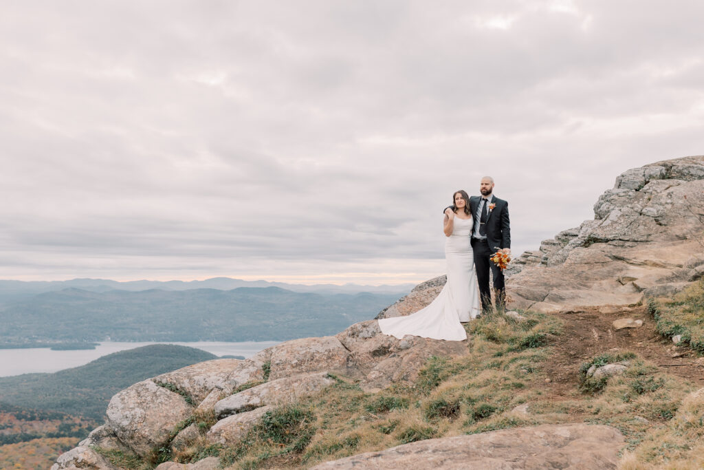 romantic bride and groom portraits in the Adirondacks