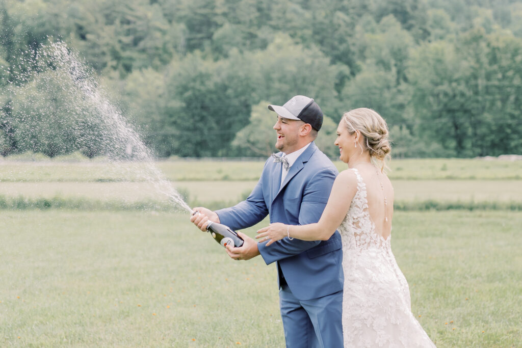 romantic bride and groom portrait surrounded by lush greenery for their Lake George elopement in the Adirondacks