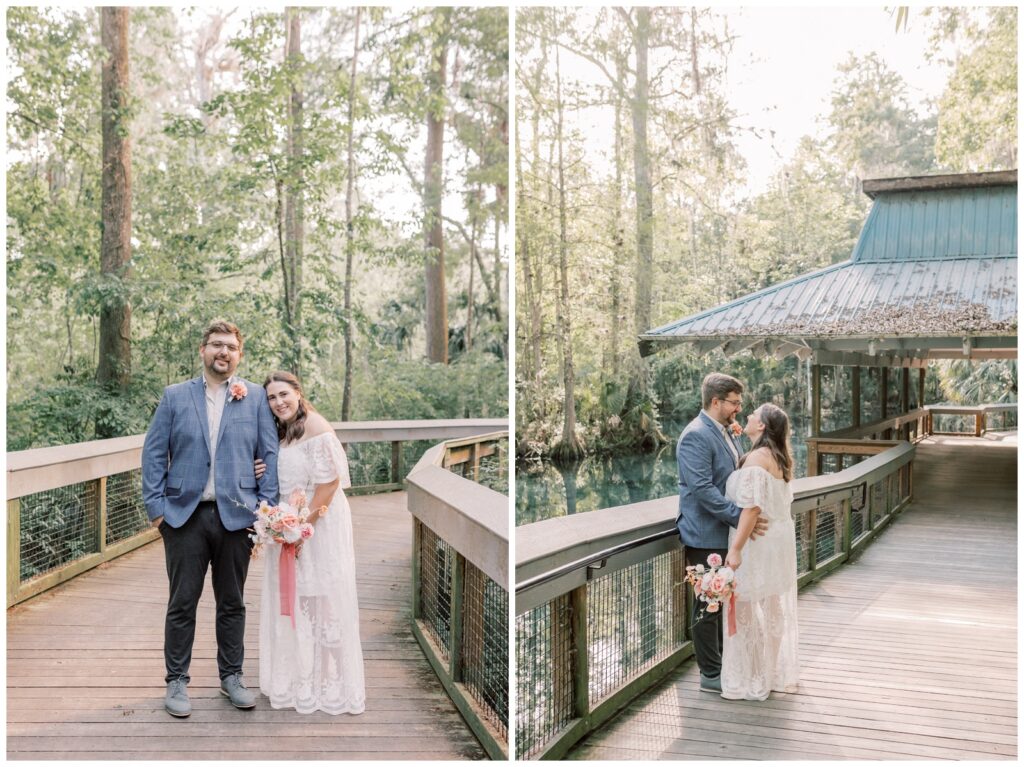 Couple taking in the springs at Silver Springs State Park in Florida during their elopement.