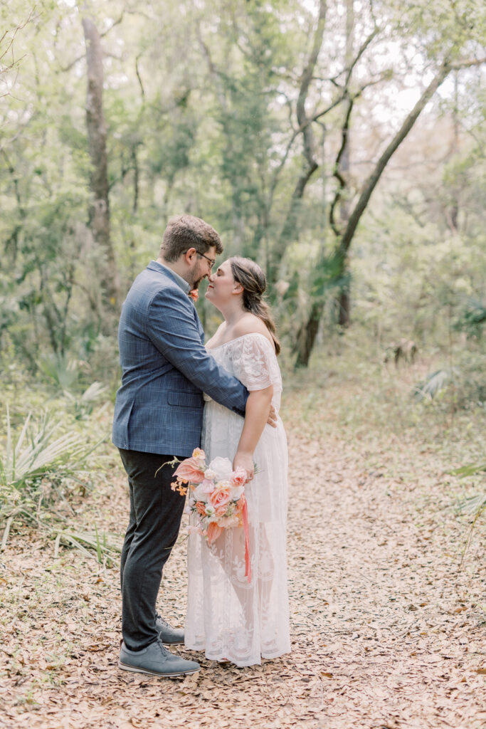 bride and groom in the forest in Florida