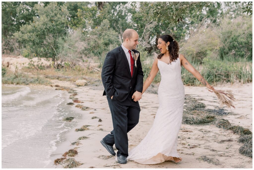 Couple eloping on the beach in Crystal River, Florida in the Spring.
