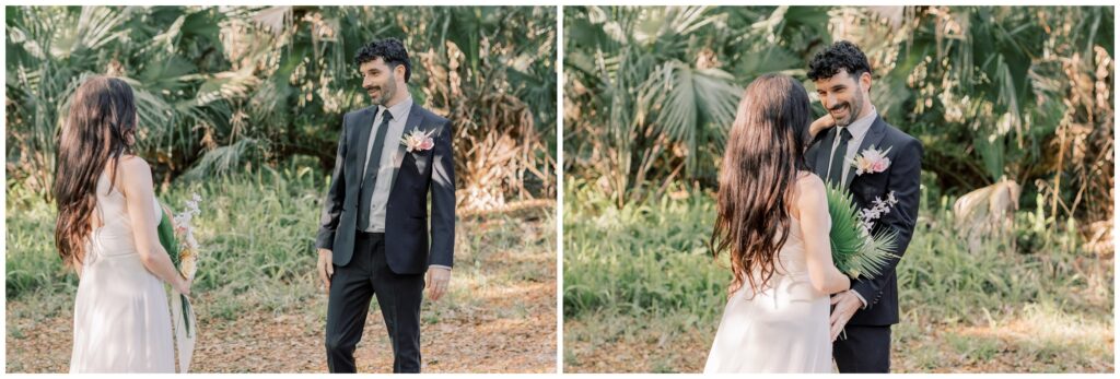 Groom sees his bride for the first time during their First Look.