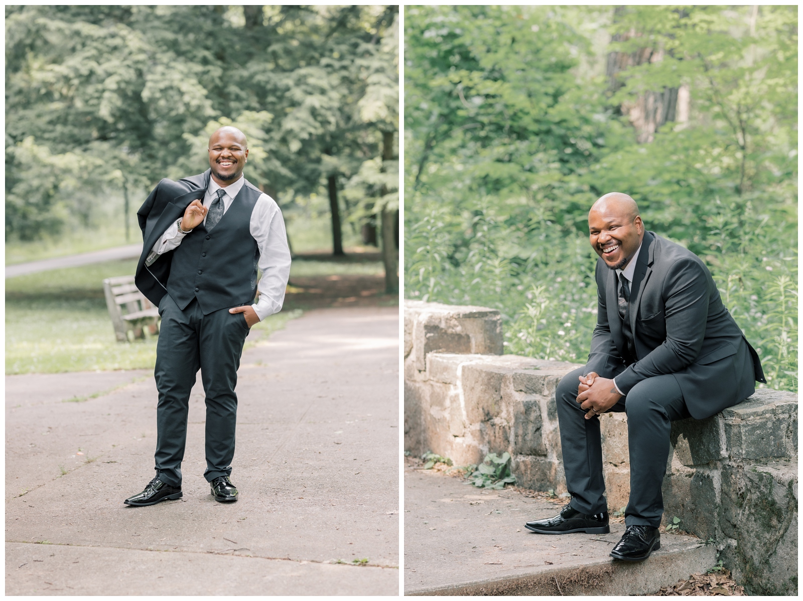 Portraits of a black Groom on his wedding day in Saratoga Spa State Park
