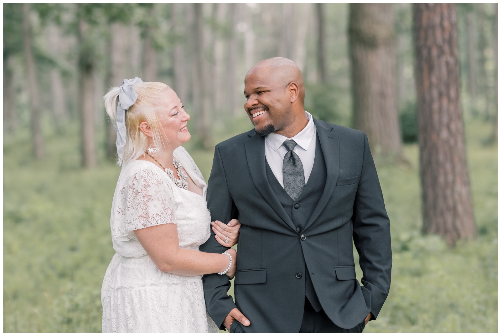 Interracial couple celebrating their wedding at an intimate elopement in Saratoga Spa State Park
