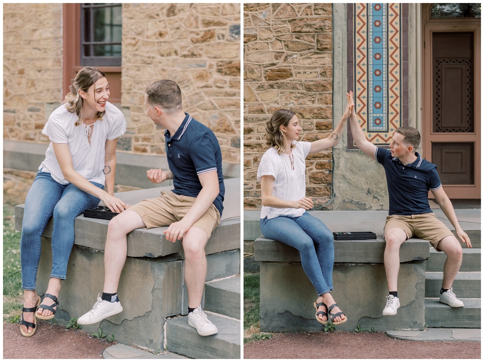 Couple playing Dungeons and Dragons during their personalized engagement session.