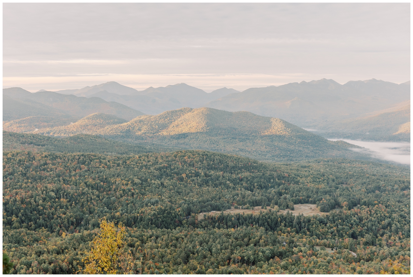 Mountain range in Lake Placid during sunrise.