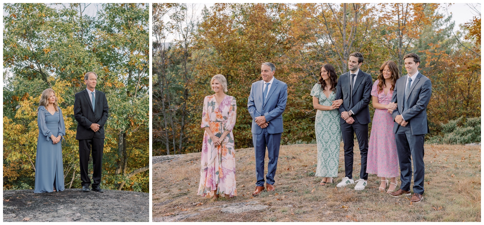 Family members watching a bride and groom get married.
