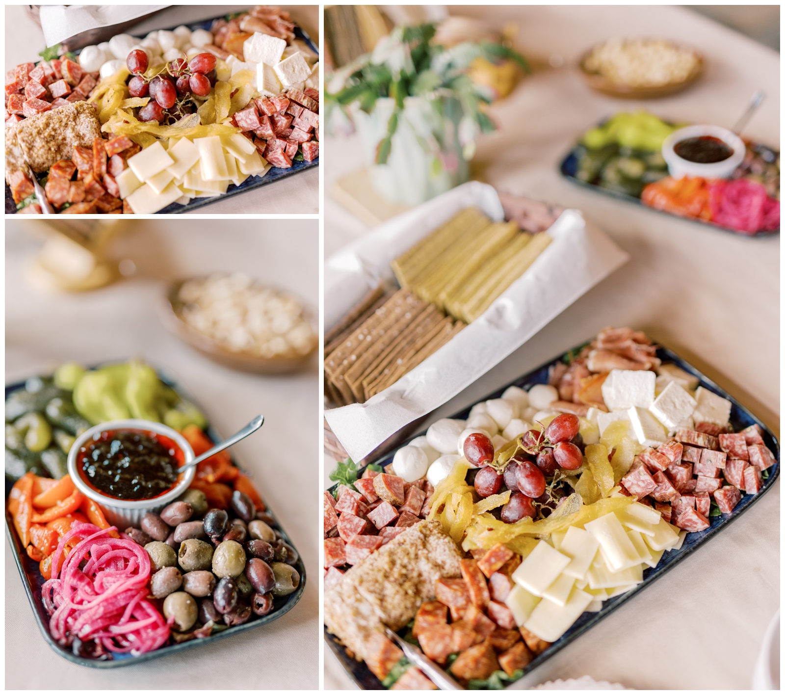 Appetizers from Take Home Cheffy during intimate Lake Placid elopement dinner.