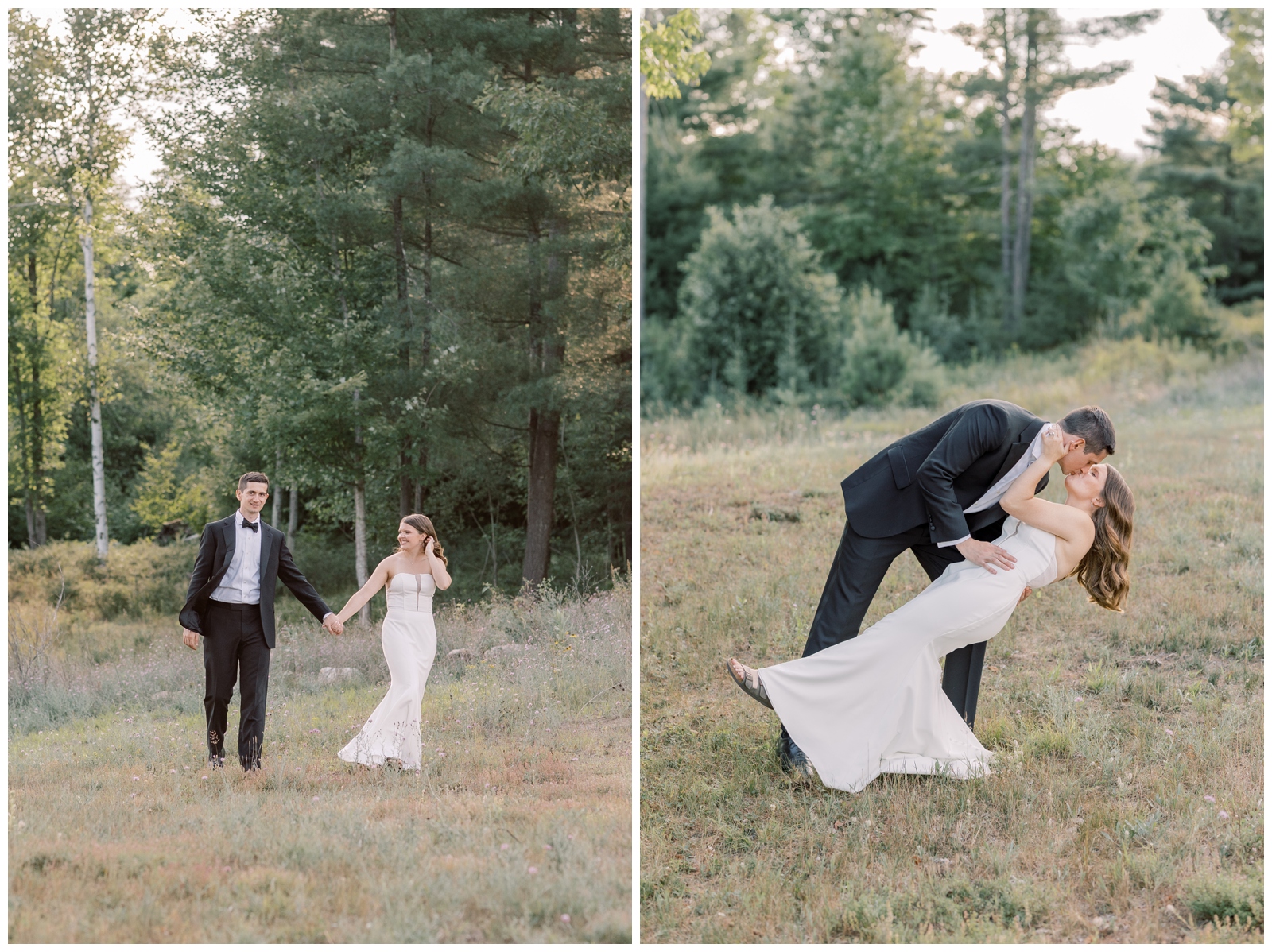 Golden hour Adirondack elopement portraits with mountains glowing at sunset.