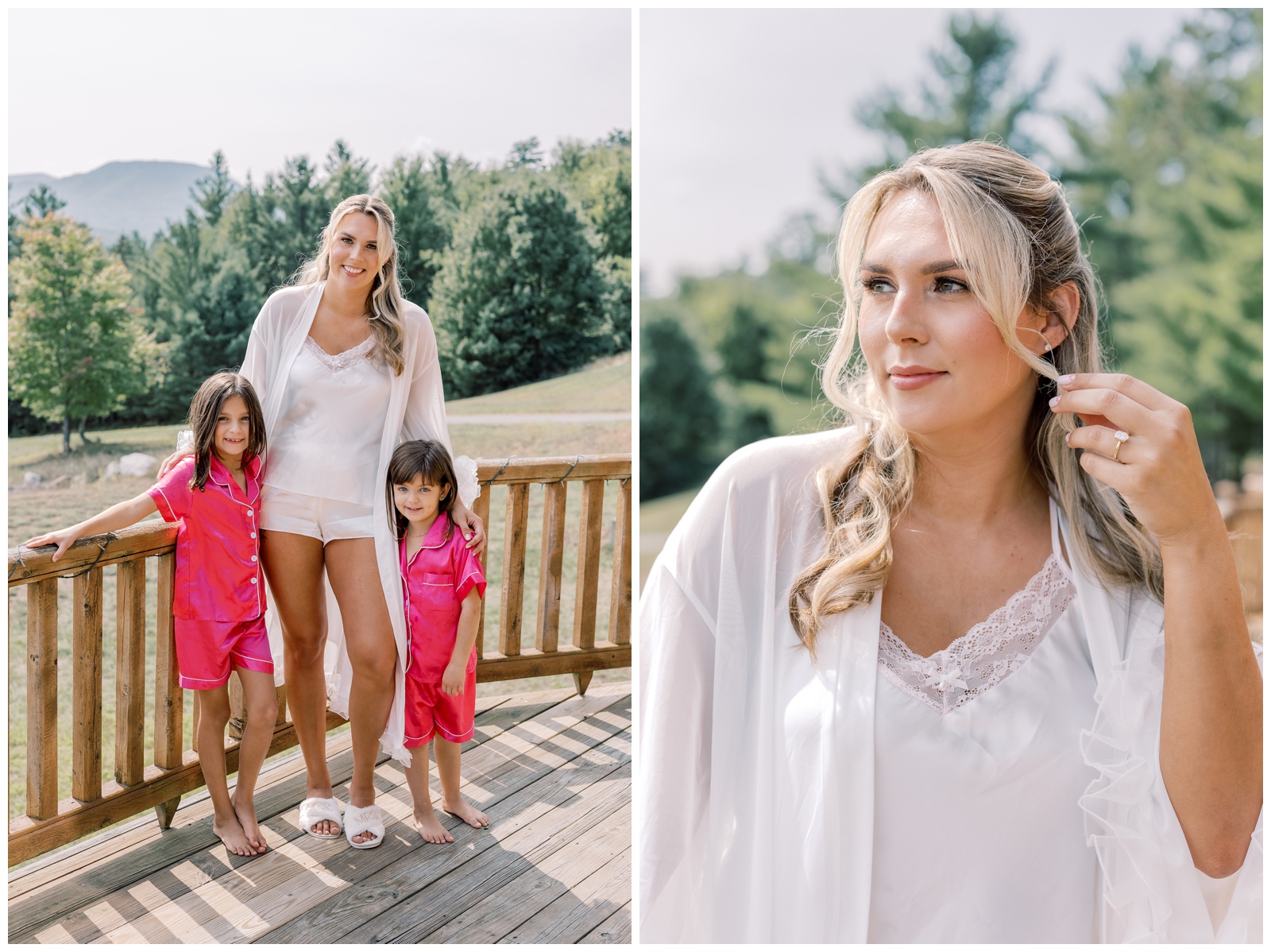 bride and flower girls in matching pajamas.
