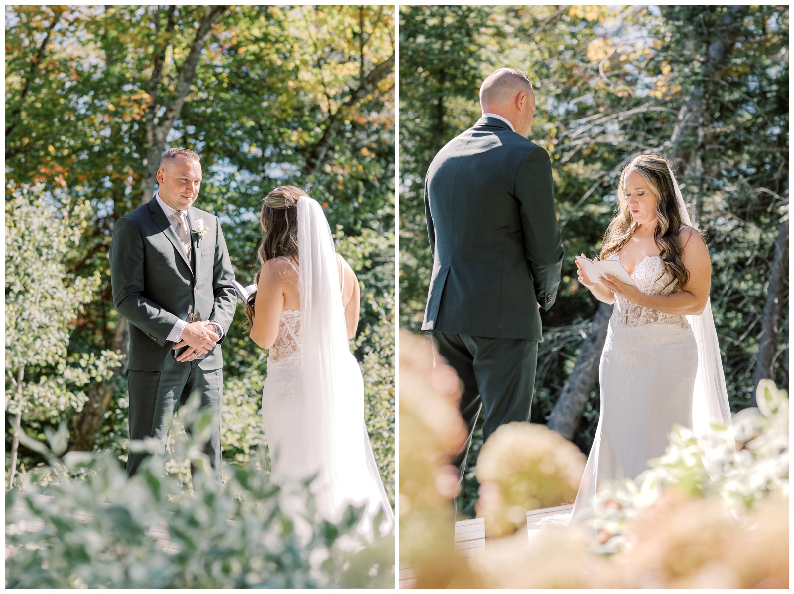 Bride and groom sharing their vows privately in Lake Placid, NY.
